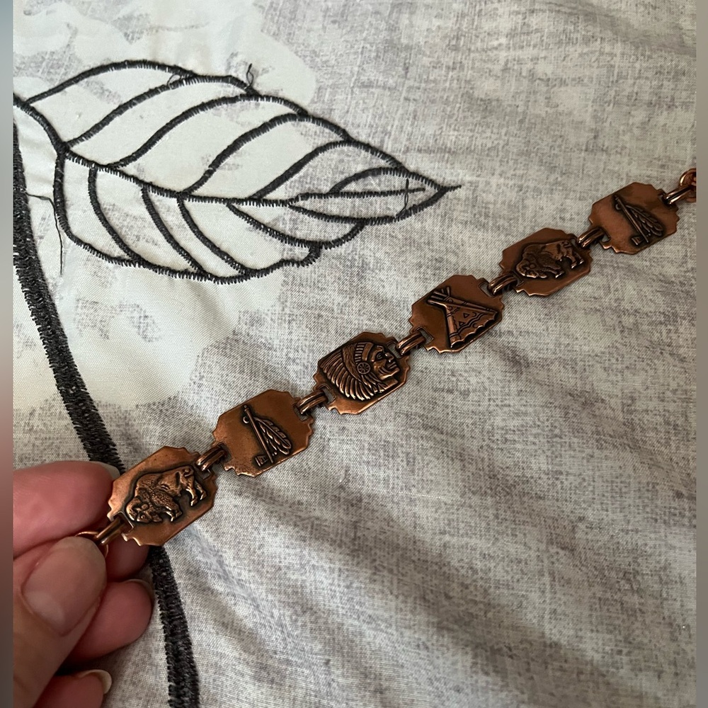 Indian Buffalo Teepee Copper Bracelet